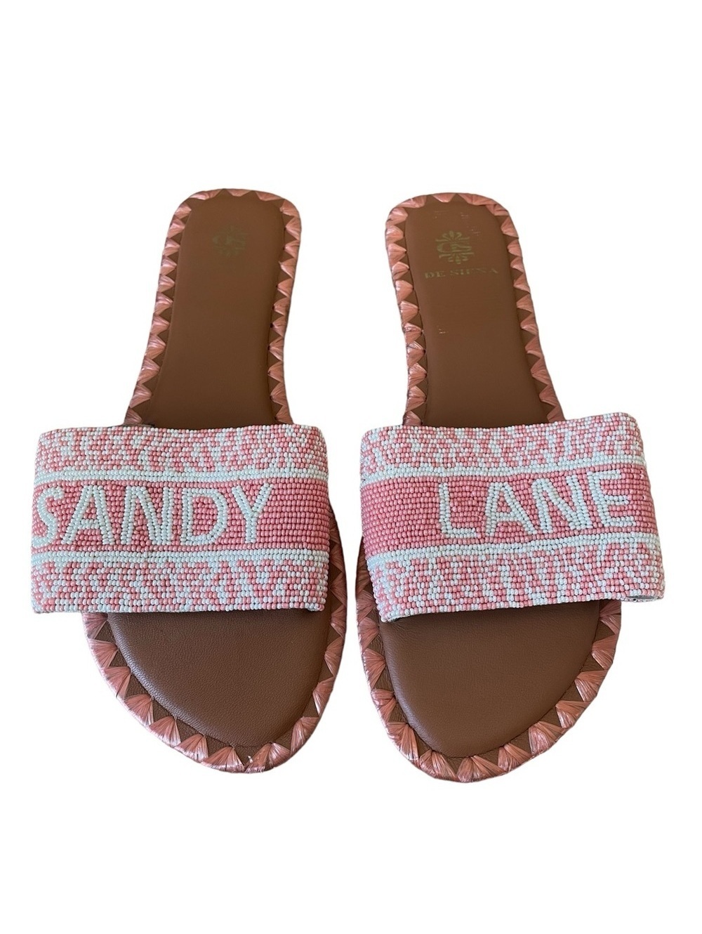 De Siena Sandy Lane Beaded Sandals Pink White Size 40 IT / US 10 Vacation Beach